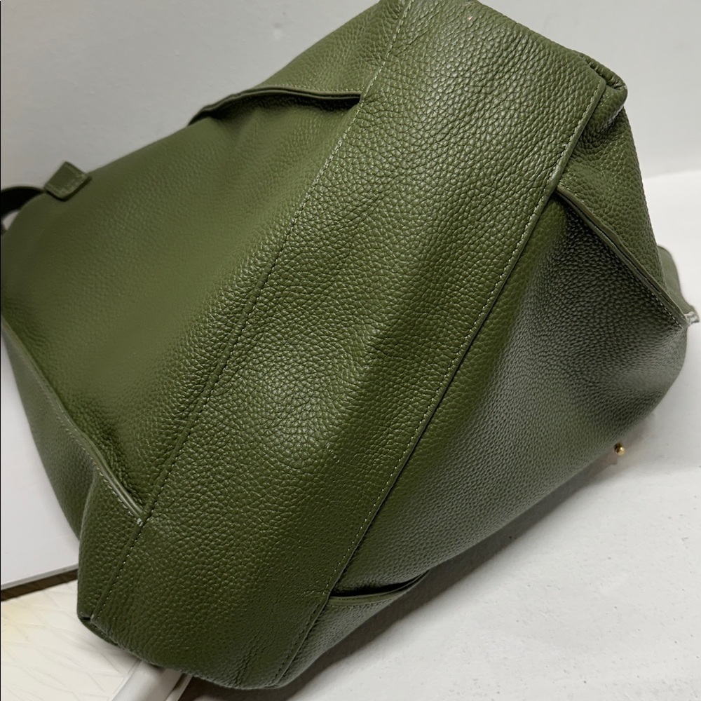 Tote Le Monde Milan Genuine Leather Tote Bag Shoulder Purse Olive Green Gold - Picture 8 of 13